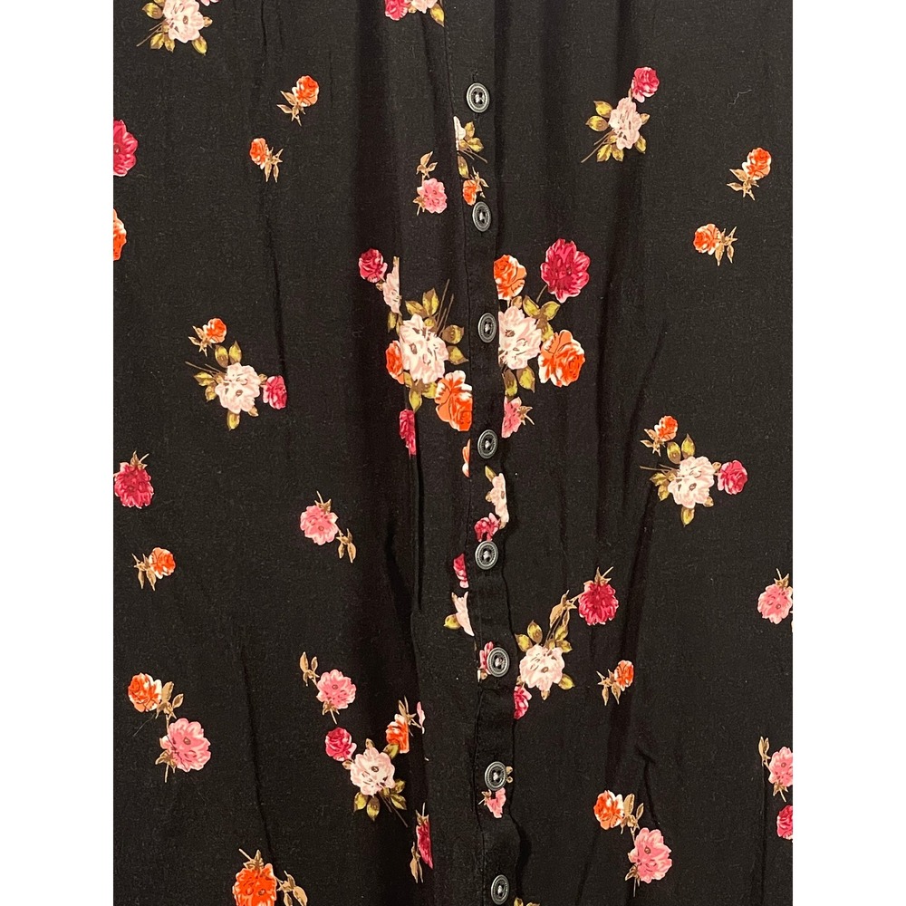 J. Jill Black Floral Button Front Smocked Rayon Dress Petite Small WDR167412 - Picture 5 of 13